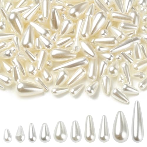 Stiesy 180 ~ 189 Stück/Box, 10 Stile, ABS-Imitationsperlen aus Kunststoff, Tropfenform, Abstandshalter, Perlen, weiß, ästhetische Perlen für Schmuckherstellung, Armbänder, Halsketten, Ohrringe, Stiesy 180 ~ 189 Stück/Box, 10 Stile, ABS-Imitationsperlen aus Kunststoff, Tropfenform, Abstandshalter, Perlen, weiß, ästhetische Perlen für Schmuckherstellung, Armbänder, Halsketten, Ohrringe, von Stiesy