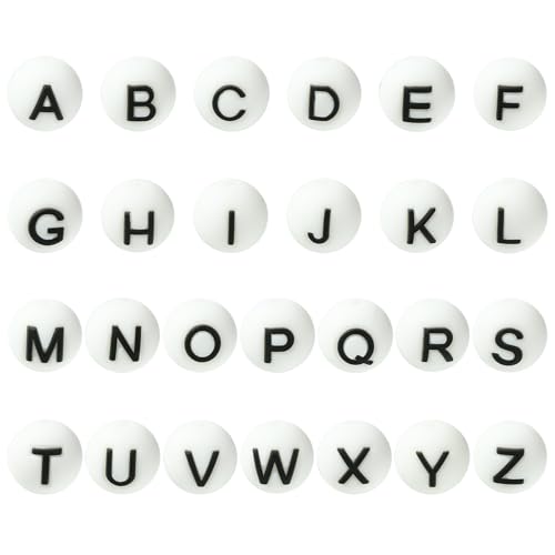 Stiesy 26 weiße Silikon-Buchstabenperlen, Alphabet mit 3 mm Loch, 10 mm, rund, DIY Bastelperlen, Abstandshalter, Großpackung für Initialen-Halsketten, Bastelbedarf Stiesy 26 weiße Silikon-Buchstabenperlen, Alphabet mit 3 mm Loch, 10 mm, rund, DIY Bastelperlen, Abstandshalter, Großpackung für Initialen-Halsketten, Bastelbedarf von Stiesy