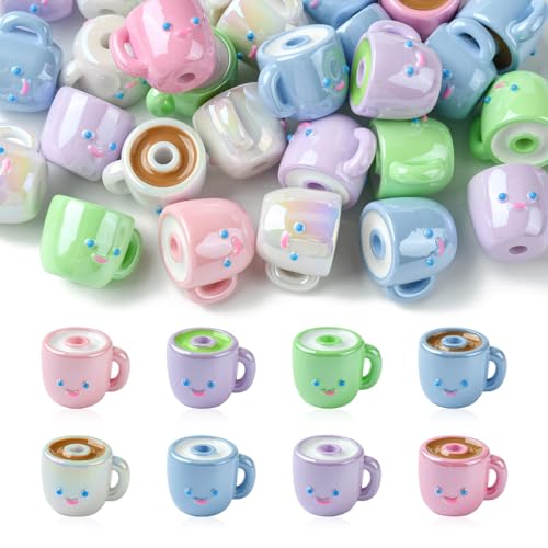 Stiesy 30 Stück Kaffeetassen-Perlen, Acryl, bunt, klobige Abstandshalter-Perlen für Schmuckherstellung, DIY, Armband, Basteln Stiesy 30 Stück Kaffeetassen-Perlen, Acryl, bunt, klobige Abstandshalter-Perlen für Schmuckherstellung, DIY, Armband, Basteln von Stiesy