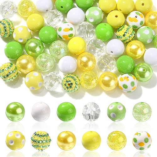 Stiesy 50 Stück Zitronenperlen Obstperlen Acryl 20 mm runde Perlen grün gelb Perlen Set für DIY Handwerk Armband Halskette Schmuck machen von Stiesy