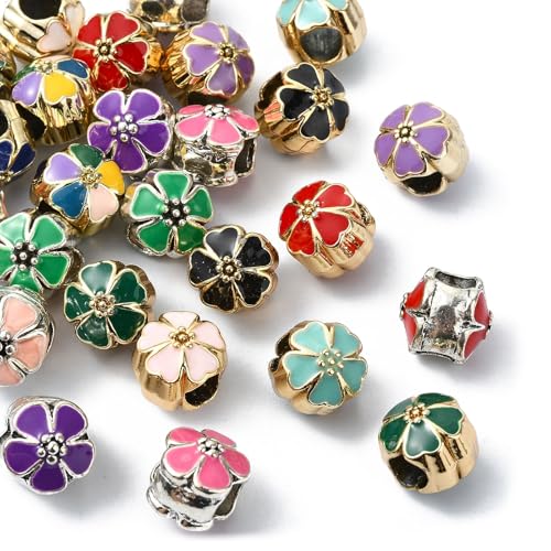Stiesy Blumen-Perlen aus Metalllegierung, Emaille, vergoldet, 4 ~ 4,5 mm, großes Loch, Abstandshalter für selbstgemachte Charms, Armbänder, Halsketten, Schmuckherstellung, 30 Stück Stiesy Blumen-Perlen aus Metalllegierung, Emaille, vergoldet, 4 ~ 4,5 mm, großes Loch, Abstandshalter für selbstgemachte Charms, Armbänder, Halsketten, Schmuckherstellung, 30 Stück von Stiesy