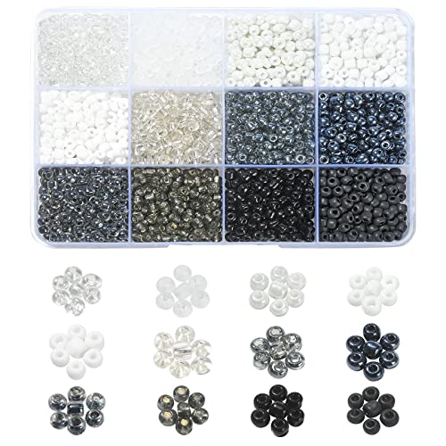 Stiesy Glasperlen, rund, ca. 1800 Stück, 12 Farben, klassische Scheibe, schwarz-weiß, 4 mm, Perlen-Set für Bastelarbeiten, Schmuckherstellung, Armband, Halsketten Stiesy Glasperlen, rund, ca. 1800 Stück, 12 Farben, klassische Scheibe, schwarz-weiß, 4 mm, Perlen-Set für Bastelarbeiten, Schmuckherstellung, Armband, Halsketten von Stiesy