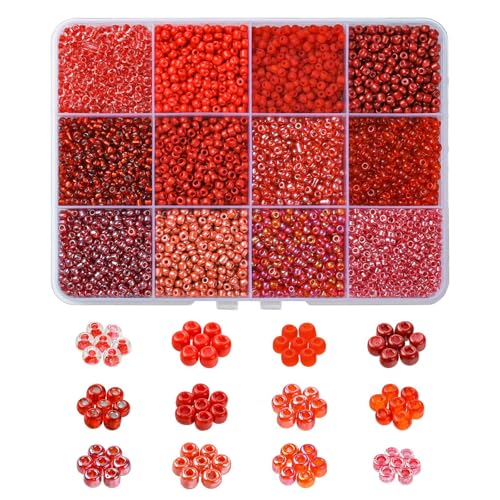 Stiesy Glasperlen für Schmuck, Armbandherstellung, 3 mm, runde Abstandshalter, Glasperlen, Großpackung für Armbänder, Halsketten, Ohrringe, Perlen, Basteln, 1 Box mit 12 roten Farben Stiesy Glasperlen für Schmuck, Armbandherstellung, 3 mm, runde Abstandshalter, Glasperlen, Großpackung für Armbänder, Halsketten, Ohrringe, Perlen, Basteln, 1 Box mit 12 roten Farben von Stiesy