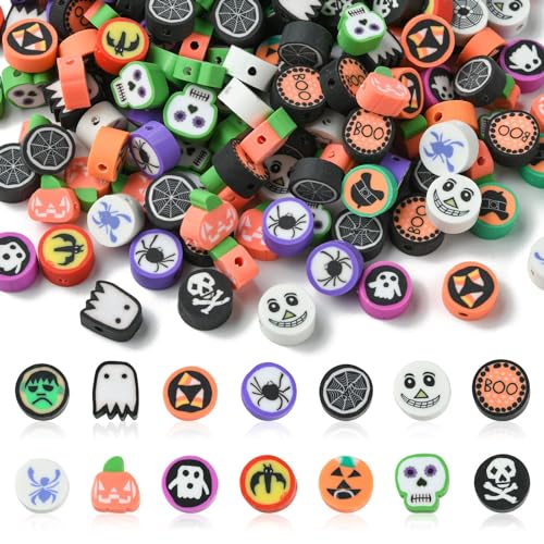 Stiesy Halloween-Perlen aus Ton, Totenkopf, Fledermaus, Kürbis, handgefertigt, Polymer, Abstandshalter, Bastelperlen, Großpackung für DIY-Schmuckherstellung, Armband, 200 Stück Stiesy Halloween-Perlen aus Ton, Totenkopf, Fledermaus, Kürbis, handgefertigt, Polymer, Abstandshalter, Bastelperlen, Großpackung für DIY-Schmuckherstellung, Armband, 200 Stück von Stiesy