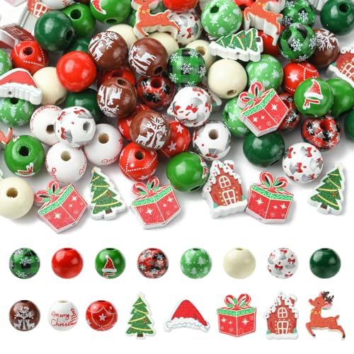 Stiesy Runde Holzperlen mit weihnachtlichem Motiv, Abstandshalter zum Basteln, Holzperlen, Großpackung, Krhistmen, Baumhut, Hirsch, Box, Festival-Zubehör für Schmuck, Party, Bastelbedarf Stiesy Runde Holzperlen mit weihnachtlichem Motiv, Abstandshalter zum Basteln, Holzperlen, Großpackung, Krhistmen, Baumhut, Hirsch, Box, Festival-Zubehör für Schmuck, Party, Bastelbedarf von Stiesy