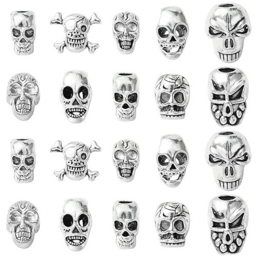 Stiesy Totenkopf-Perlen aus Metall, Großlochperlen, europäischer Stil, Antik-Silber, DIY-Zubehör, Totenkopf-Perlen für Gothic, Punk, Schmuckherstellung, 50 Stück von Stiesy