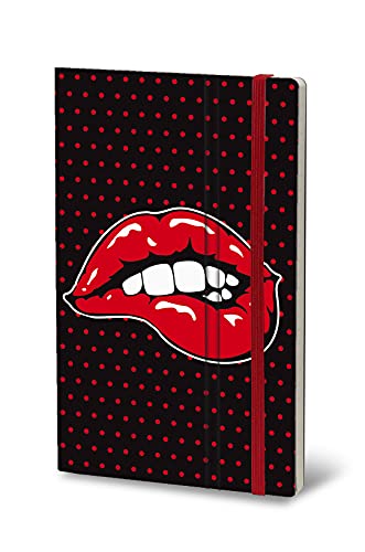 Stifflex Premium POP - BLACK LIPS Notizbuch / 13 x 21 cm /M A5/ Klassisches Notebook Journal Tagebuch Täglichen Notizblock/Hardcover und Elastisch/FSC Zertifiziert von Stifflexible