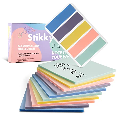 STIKKY Transparente Haftnotizen [500 Blätter und 125 Page Marker]- Sticky Notes durchsichtig - Super Stark Klebend - Klebezettel Perfekt zum Erstellen von Notizen und Erinnerungen von Stikky