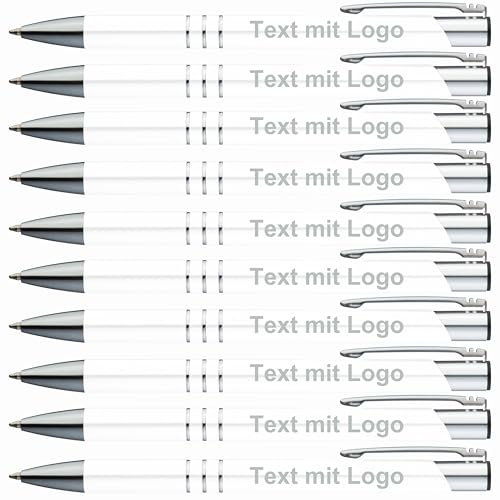 StillRich® hochwertiges Metall Kugelschreiber Set mit Gravur | 10 Stück | Farbe weiß | inkl. Logo & Textgravur | lustige Sprüche für das Büro, Hochzeit oder als Werbeartikel von StillRich