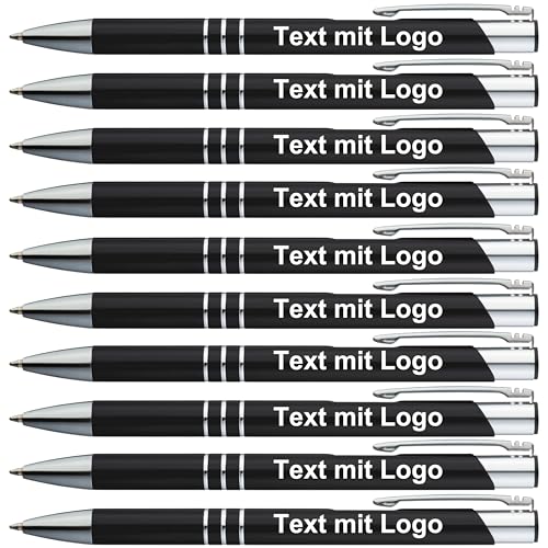 StillRich® hochwertiges Metall Kugelschreiber Set mit Gravur | 100 Stück | Farbe schwarz | inkl. Logo & Textgravur | lustige Sprüche für das Büro, Hochzeit oder als Werbeartikel von StillRich