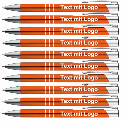 StillRich® hochwertiges Metall Kugelschreiber Set mit Gravur | 100 Stück | Farbe orange | inkl. Logo & Textgravur | lustige Sprüche für das Büro, Hochzeit oder als Werbeartikel von StillRich