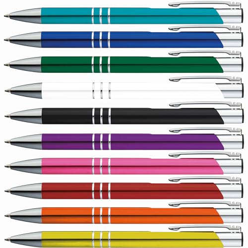 StillRich® hochwertiges Metall Kugelschreiber Set ohne Gravur | 50 Stück | Farbe schwarz | einfaches & weiches Schreiben | blauschreibender Kugelschreiber in verschiedenen Farben von StillRich