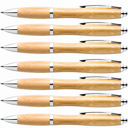 StillRich® hochwertiges Bambus Kugelschreiber Set | 10 Stück | ergonomischer Stil | blau schreibender wechselbarer Großraummine und Metallclip | für das Büro oder Zuhause von StillRich