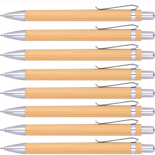 StillRich® hochwertiges Bambus Kugelschreiber Set | 10 Stück | klassischer Stil | blau schreibender wechselbarer Großraummine und Metallclip | für das Büro oder Zuhause von StillRich