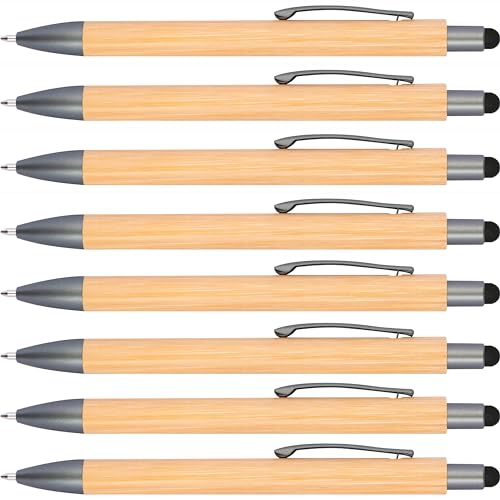 StillRich® hochwertiges Bambus Kugelschreiber Set | 10 Stück | mit Touchpoint | blau schreibender wechselbarer Großraummine und Metallclip | für das Büro oder Zuhause von StillRich