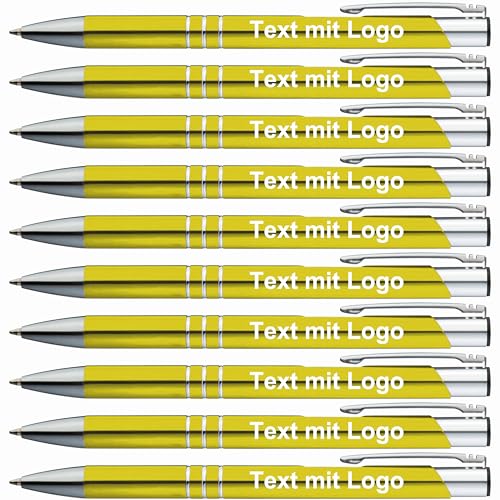 StillRich® hochwertiges Metall Kugelschreiber Set mit Gravur | 1 Stück | Farbe gelb | inkl. Logo & Textgravur | lustige Sprüche für das Büro, Hochzeit oder als Werbeartikel von StillRich