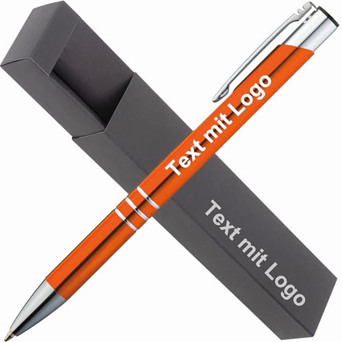 StillRich® hochwertiges Metall Kugelschreiber Set mit Gravur | 1 Stück | Farbe orange | inkl. Logo & Textgravur & inkl. Geschenkverpackung | Geschenk für Mitarbeiter, Kollegen und Kunden von StillRich