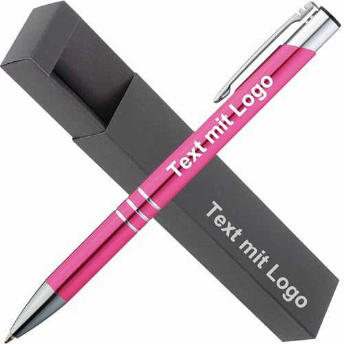 StillRich® hochwertiges Metall Kugelschreiber Set mit Gravur | 1 Stück | Farbe pink | inkl. Logogravur & inkl. Geschenkverpackung | Geschenk für Mitarbeiter, Kollegen und Kunden von StillRich