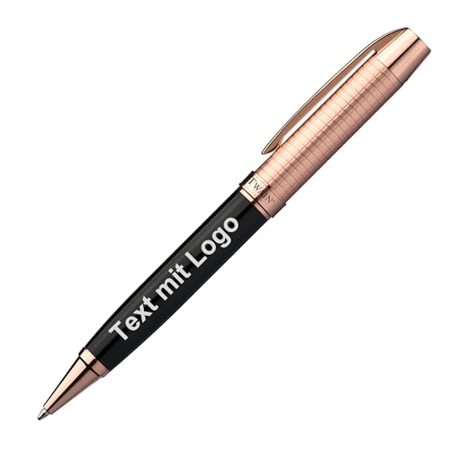 StillRich® x Mark Twain hochwertiges Metall Kugelschreiber Set | 1 Stück | Farbe rose-gold | inkl. Logo & Textgravur | blauschreibender Kugelschreiber für Büro, Schule, Werbeartikel & Geschenk von StillRich