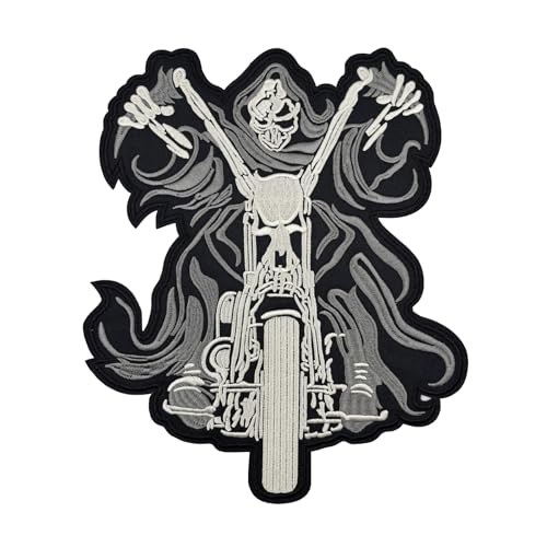 Aufnäher zum Aufbügeln, Motiv: Sensenmann reitet Motorrad, 25,4 cm, bestickt, für MC-Motorrad-Westen Aufnäher zum Aufbügeln, Motiv: Sensenmann reitet Motorrad, 25,4 cm, bestickt, für MC-Motorrad-Westen von Stitch-Witch