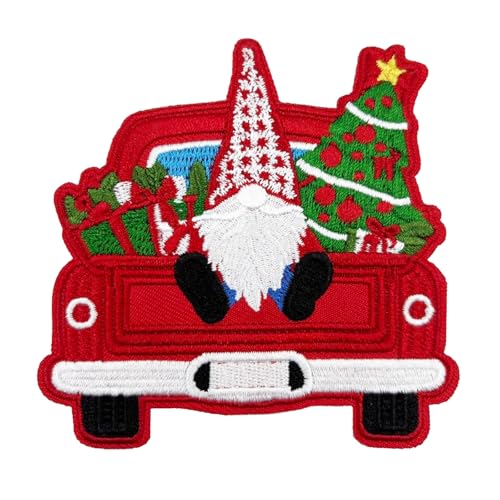 Bestickter Aufnäher zum Aufbügeln, Motiv: Weihnachts-Truck und Zwerg, 8,9 cm von Stitch-Witch