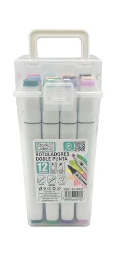 Stock Líder Dual-Marker-Set: 12 Filzstifte mit Doppelspitze, professionelle Filzstifte, Box für den Einsatz in Design, Rendering, Comics, DIY-Projekten. (12) von Stock Líder