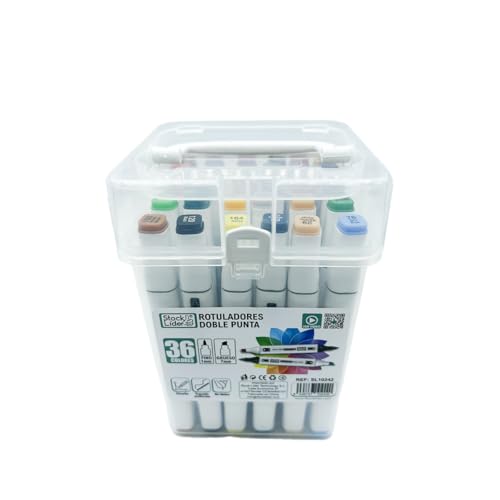 Stock Líder Set mit Dual-Marker – 36 Filzstifte mit Doppelspitze, professionelle Filzstifte, Box – Für den Einsatz in Design, Rendering, Comics, DIY-Projekten. (36) von Stock Líder