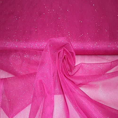 Stoff-Kollektion - Tüll Stoff mit Glitzerpigmenten Meterware aus Polyester - Tüllstoff Glänzend & Doppelseitig 150cm – Ideal zum Nähen von Kostümen, für Tütü, als Dekostoff etc. - Fuchsia von Stoff-Kollektion