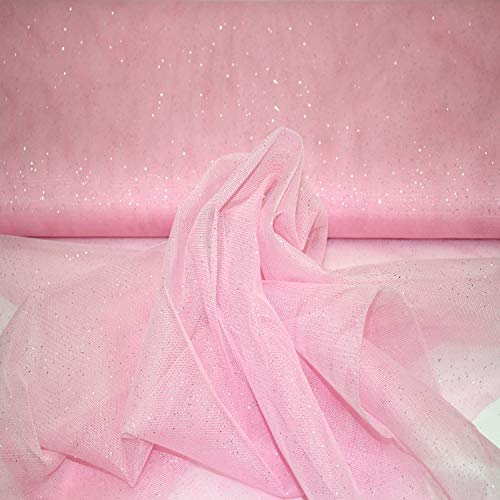 Stoff-Kollektion - Tüll Stoff mit Glitzerpigmenten Meterware aus Polyester - Tüllstoff Glänzend & Doppelseitig 150cm – Ideal zum Nähen von Kostümen, für Tütü, als Dekostoff etc. - Rosa von Stoff-Kollektion