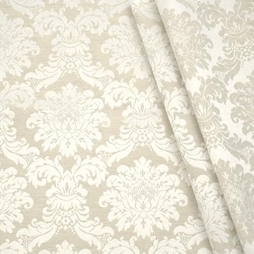 STOFFKONTOR Dekostoff Jacquard Damast Stoff Floral Barock - Meterware, Farbe Hell-Beige - zum Nähen von Kissenbezügen, Tischdecken, Deko, Gardinen, Bekleidung UVM. von Stoff Kontor