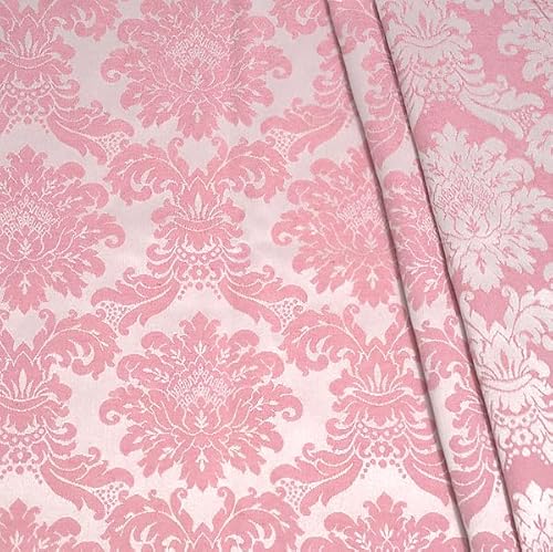 STOFFKONTOR Dekostoff Jacquard Damast Stoff Floral Barock - Meterware, Farbe Rosa - zum Nähen von Kissenbezügen, Tischdecken, Deko, Gardinen, Bekleidung UVM. von Stoff Kontor