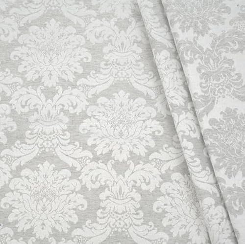 STOFFKONTOR Dekostoff Jacquard Damast Stoff Floral Barock - Meterware, Farbe Silber-Grau - zum Nähen von Kissenbezügen, Tischdecken, Deko, Gardinen, Bekleidung uvm. von Stoff Kontor