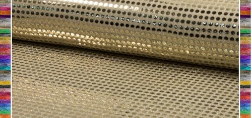 StoffBook GOLD/WEIß STRETCH GLITZERSTOFF PAILLETTENSTOFF GROßE TUPFEN DIY STOFF KLEID PARTY, D527 von Stoffbook