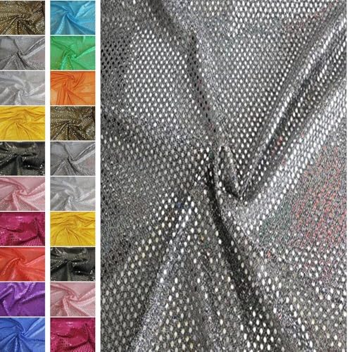 StoffBook SILBER/SCHWARZ STRETCH GLITZERSTOFF PAILLETTENSTOFF KLEINE TUPFEN DIY STOFF KLEID PARTY, B422 von Stoffbook