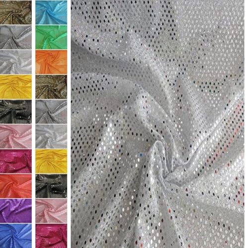 Stoffbook Silber/WEIß Stretch GLITZERSTOFF PAILLETTENSTOFF KLEINE TUPFEN DIY Stoff Kleid Party, B594 von Stoffbook