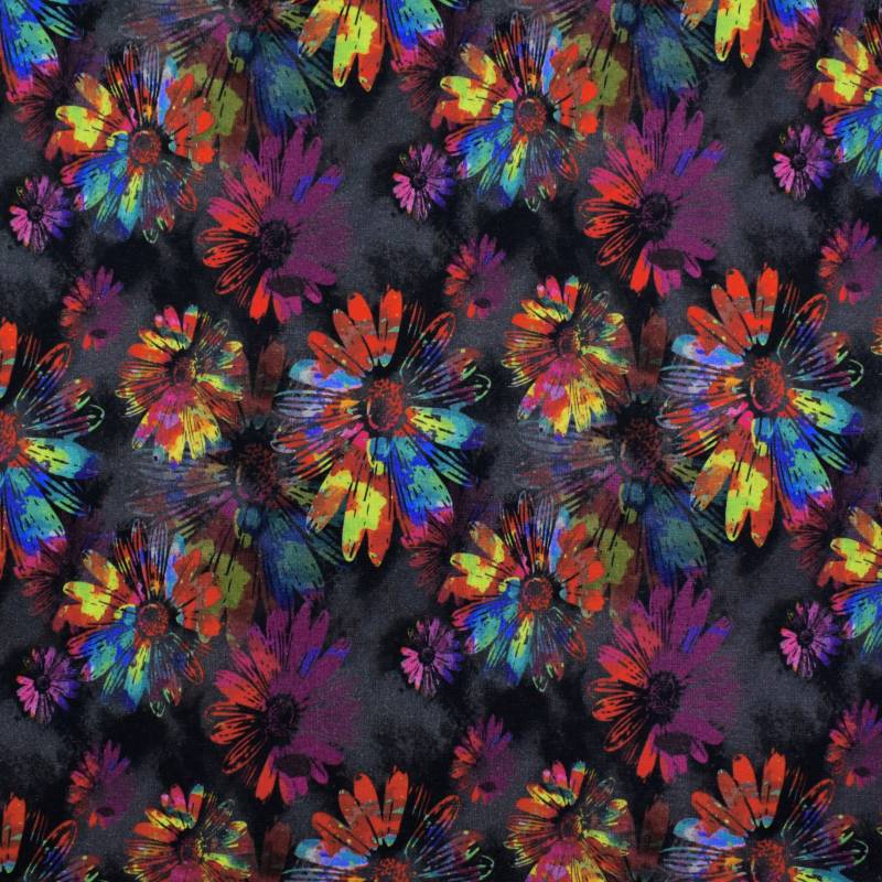 Alpenfleece Vibrant Flowers, schwarz von Stoffe Hemmers