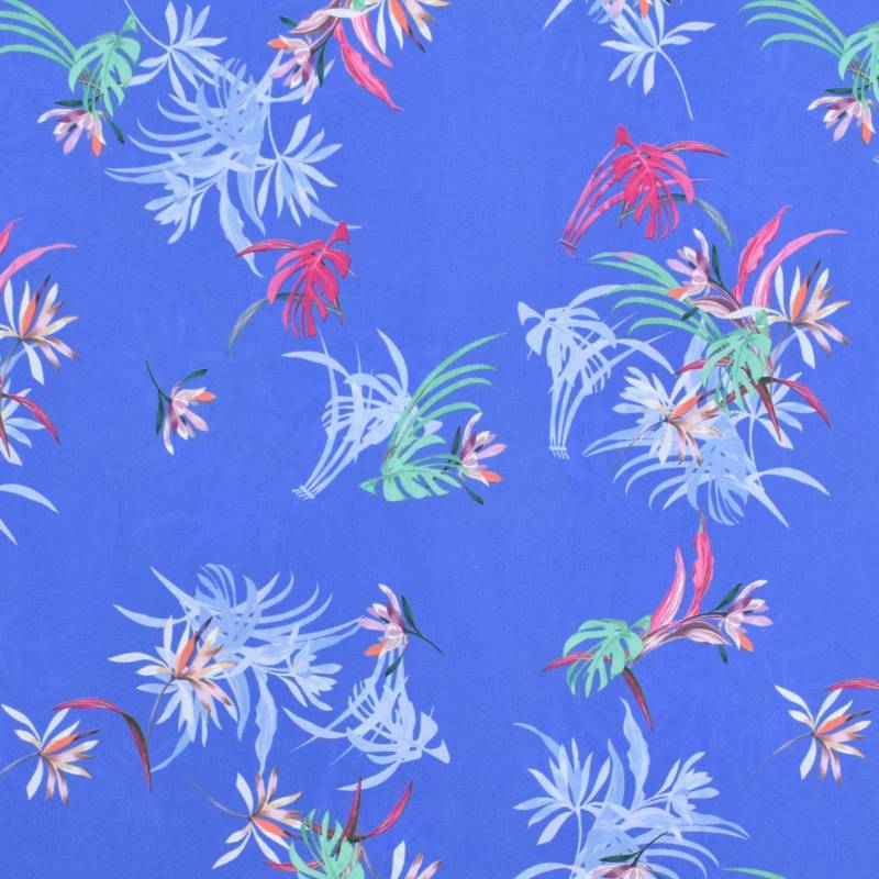 Baumwoll Batist Tropic Leaves, blau von Stoffe Hemmers