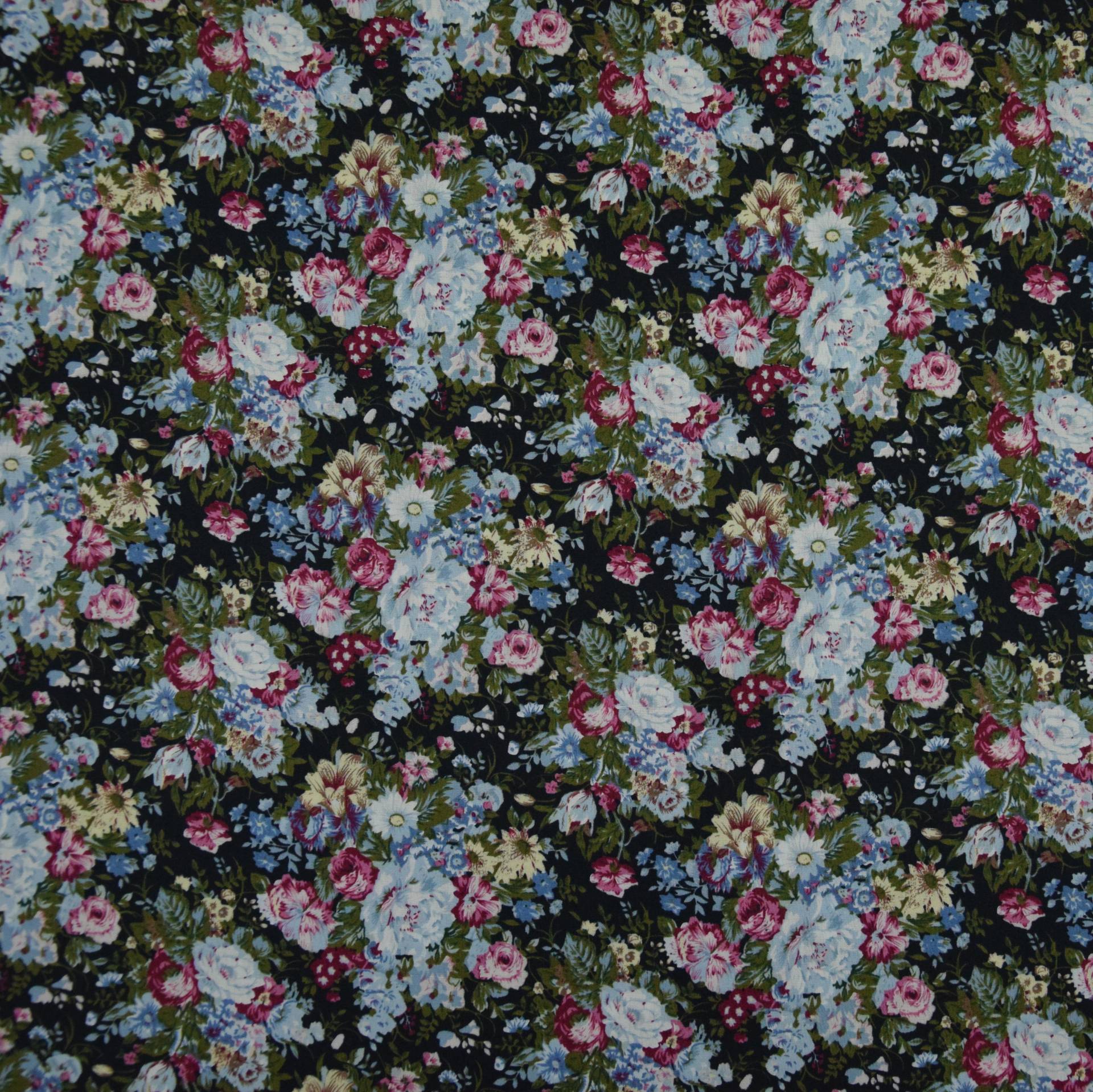 Baumwoll-Popeline Vintage Flowers, schwarz Baumwoll-Popeline Vintage Flowers, schwarz von Stoffe Hemmers