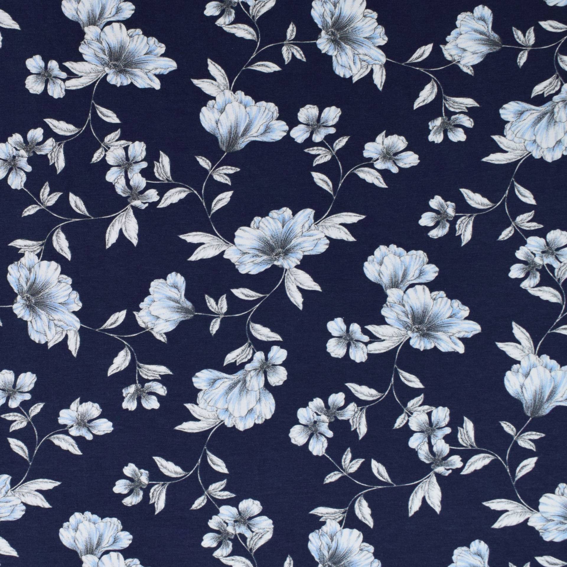 Baumwolljersey Flower Print, dunkelblau von Stoffe Hemmers