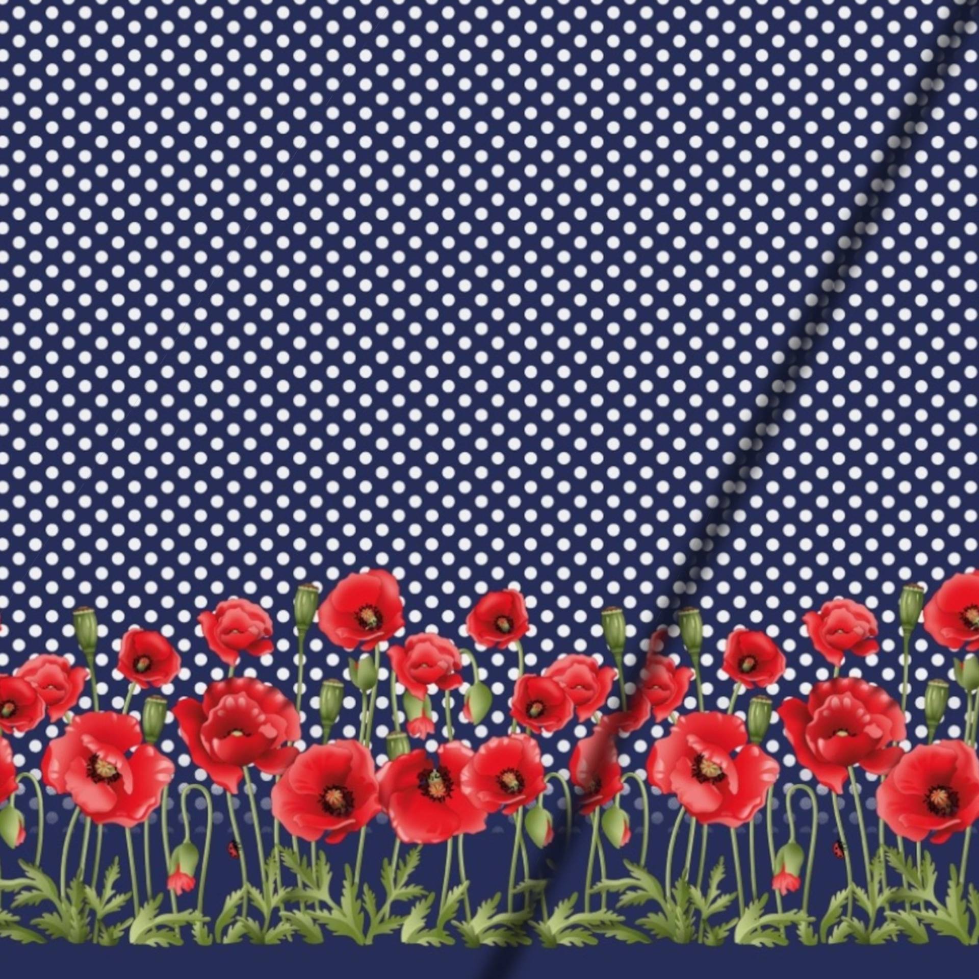 Baumwolljersey Panel Poppy Field in Blue 150 x 150 cm von Stoffe Hemmers