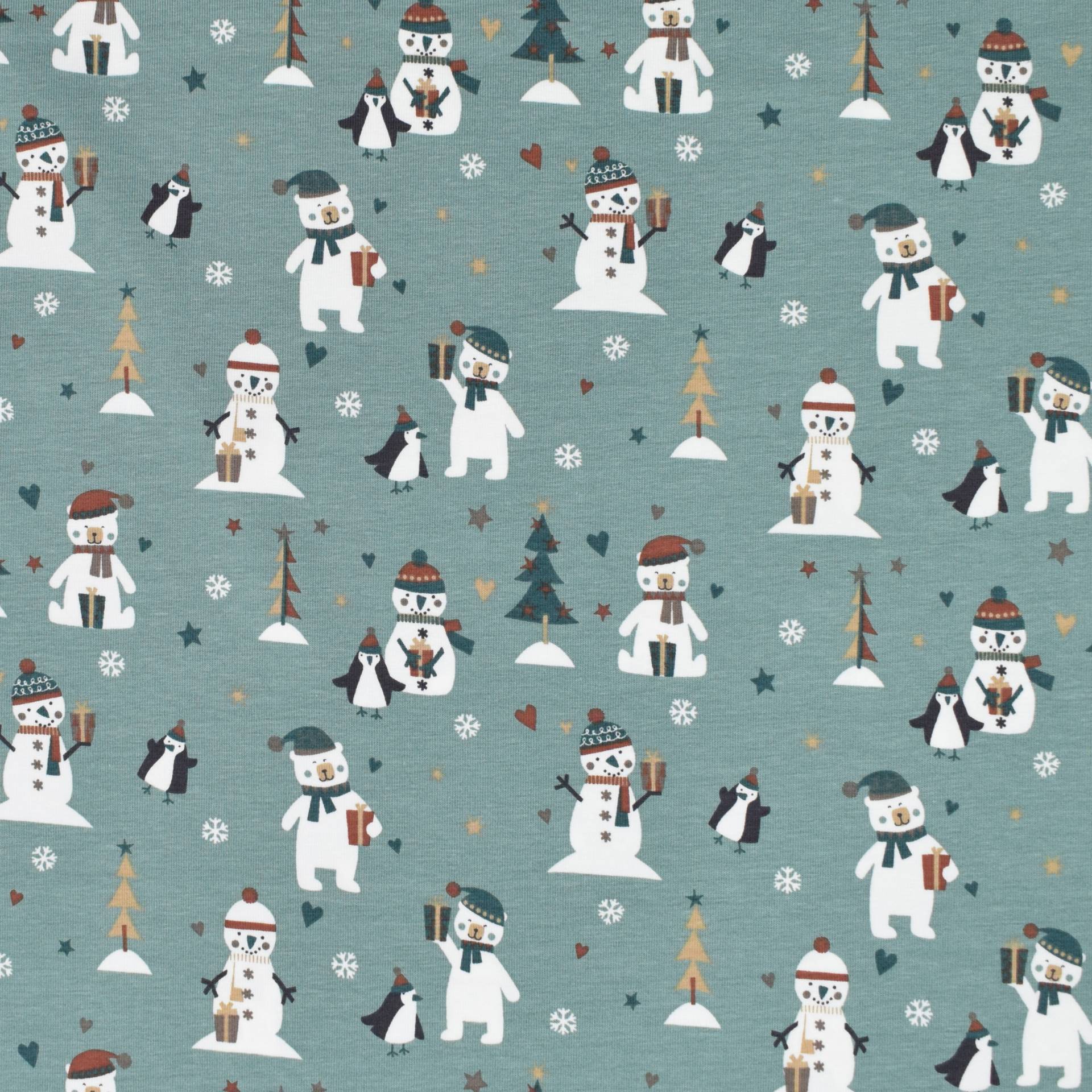 Baumwolljersey Snowman, altmint von Stoffe Hemmers