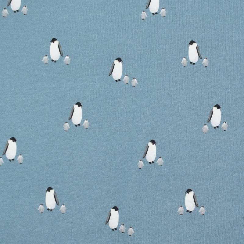 Bio French Terry Pinguin, taubenblau von Stoffe Hemmers