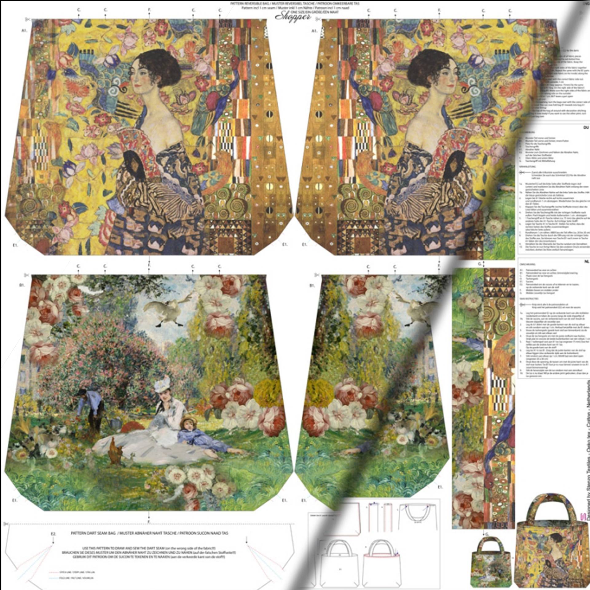 Canvas Taschenpanel Gustav Klimt - Dame mit Fächer 125 x 150 cm von Stoffe Hemmers