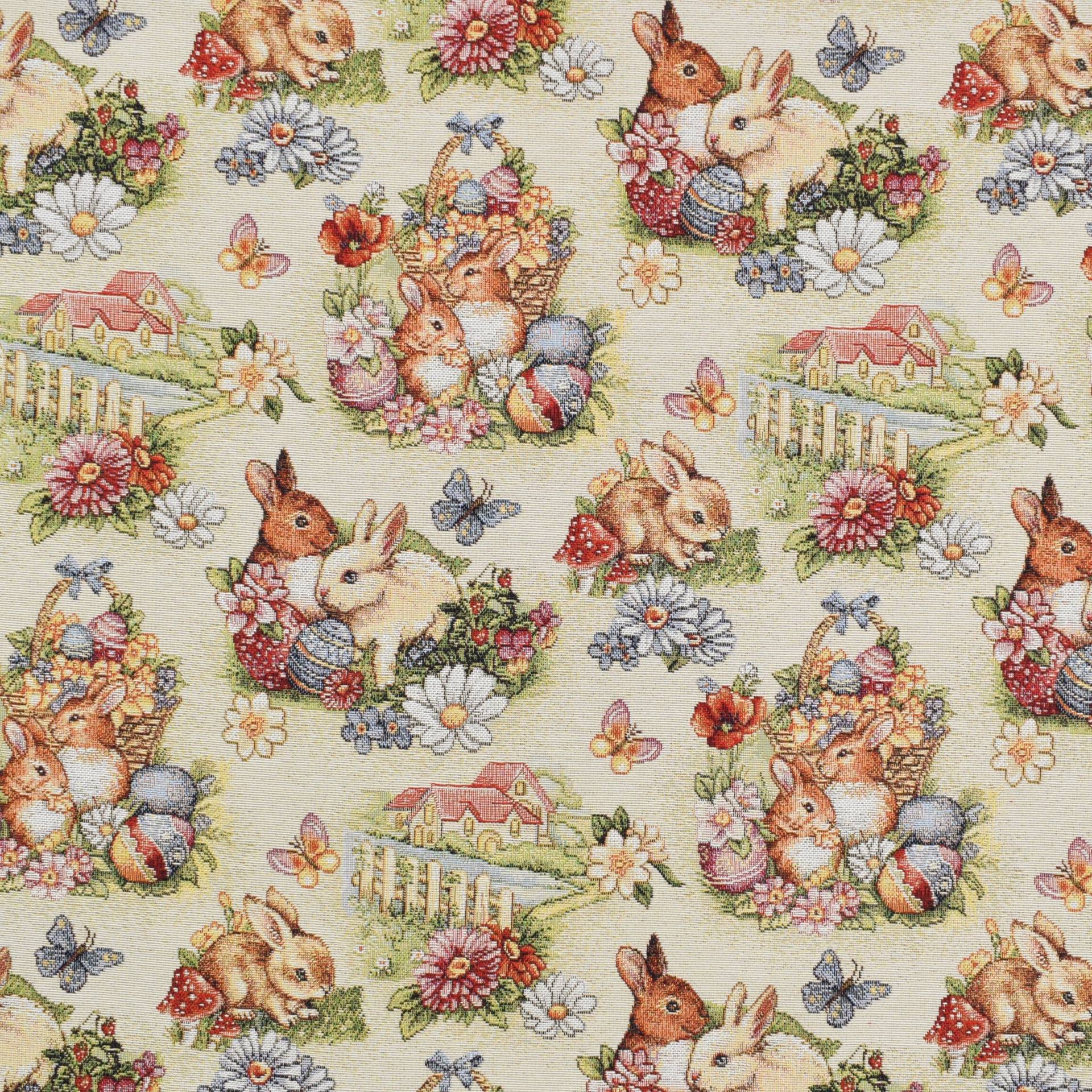 Dekostoff Gobelin Bunny Garden, beige von Stoffe Hemmers