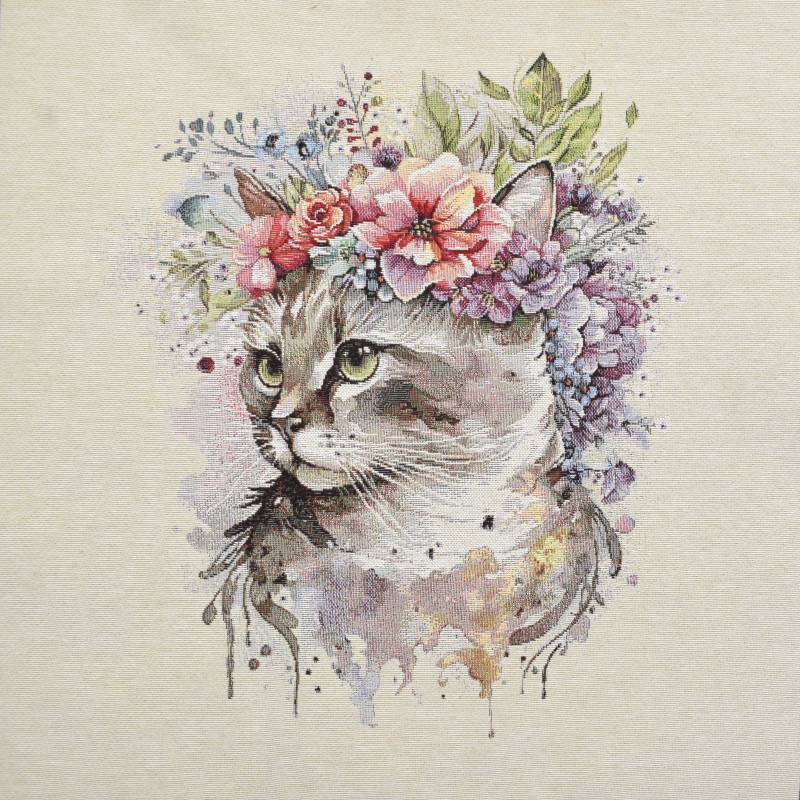 Dekostoff Gobelinstoff Panel Flower Cat, 46 x 46 cm von Stoffe Hemmers