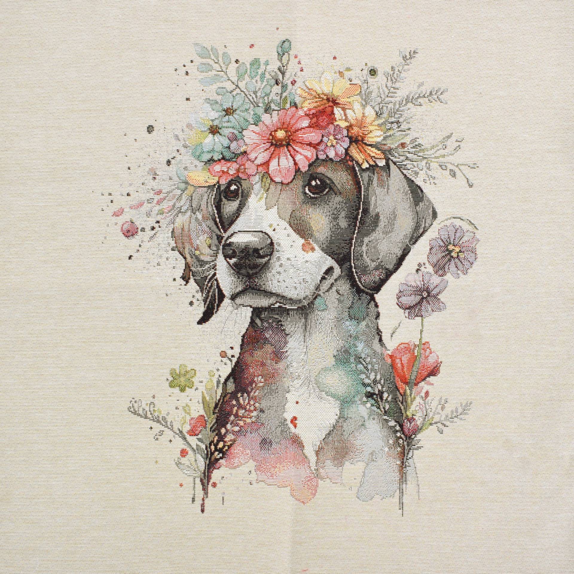 Dekostoff Gobelinstoff Panel Flower Dog, 46 x 46 cm von Stoffe Hemmers