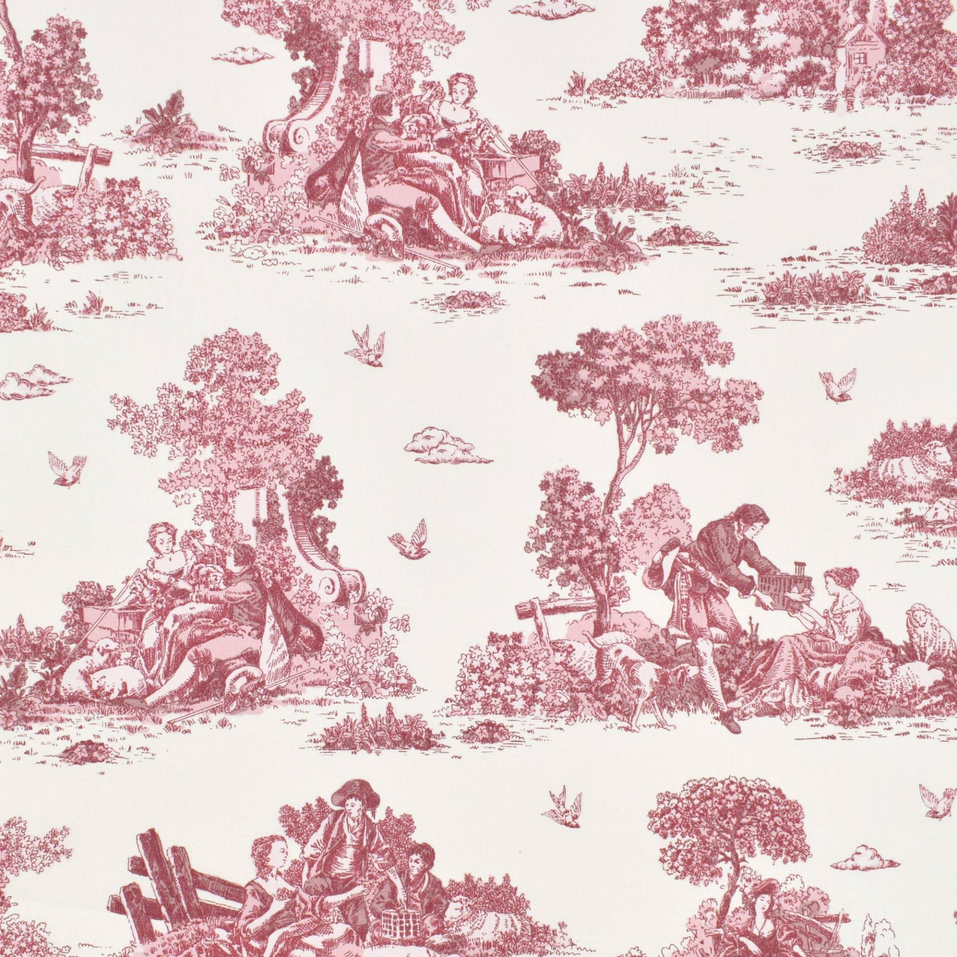 Dekostoff Halbpanama Toile de Jouy, weinrot von Stoffe Hemmers