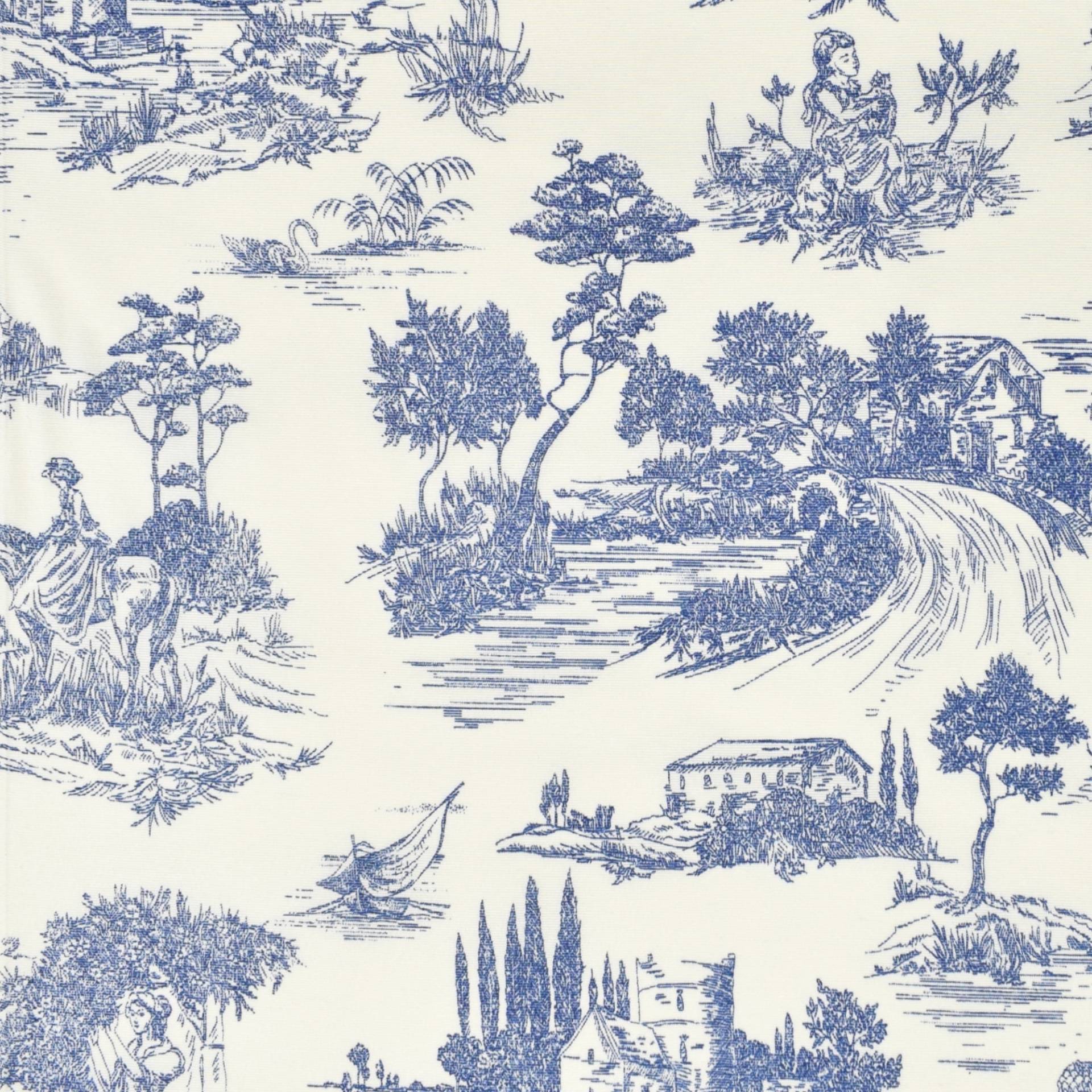 Dekostoff Ottoman Toile de Jouy, blau von Stoffe Hemmers