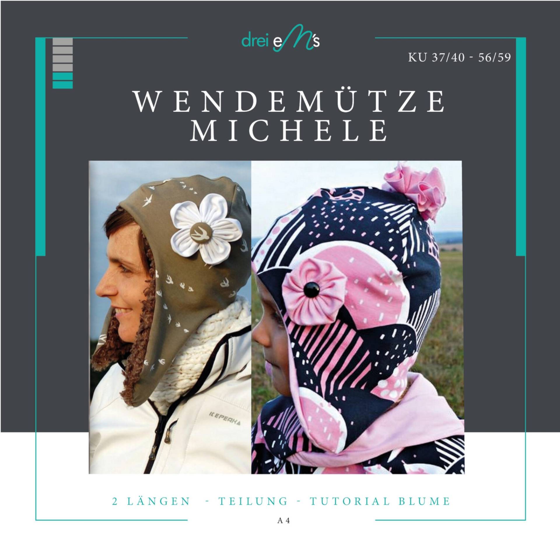 E-Book drei eM's Wendemütze Michele incl. Tutorial Blume von Stoffe Hemmers