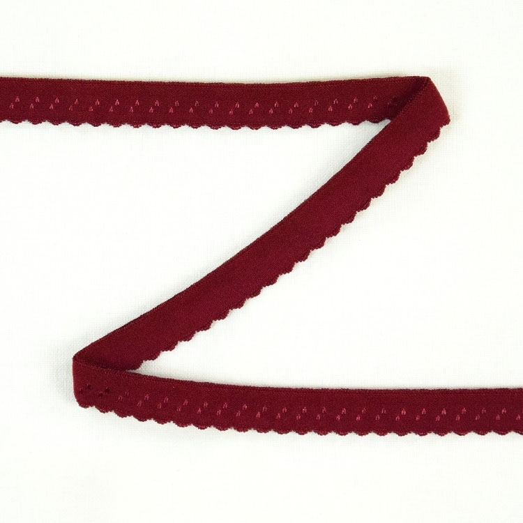 Elastisches Spitzen Einfassband mit Stickerei, bordeaux 12 mm von Stoffe Hemmers